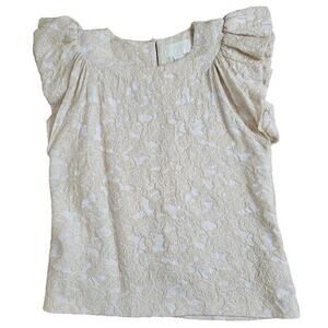 H&M Conscious Petal Sleeve Embossed Print Top Cream size 6 Summer Lightweight‎